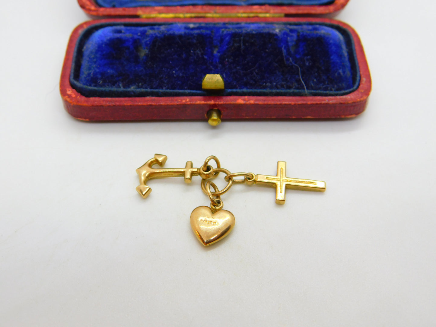 Faith Hope and Charity or Heart Cross Anchor 9ct Yellow Gold Charm Vintage 1990