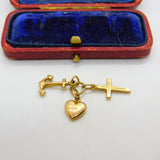 Faith Hope and Charity or Heart Cross Anchor 9ct Yellow Gold Charm Vintage 1990