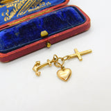 Faith Hope and Charity or Heart Cross Anchor 9ct Yellow Gold Charm Vintage 1990