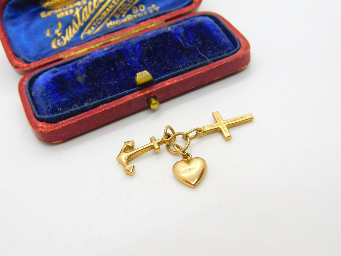 Faith Hope and Charity or Heart Cross Anchor 9ct Yellow Gold Charm Vintage 1990