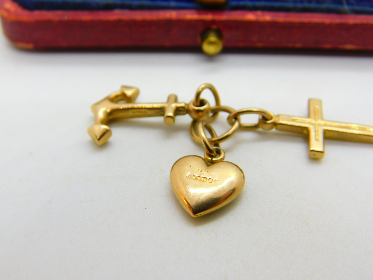 Faith Hope and Charity or Heart Cross Anchor 9ct Yellow Gold Charm Vintage 1990