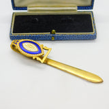Early Victorian French Rolled Gold & Blue-White Enamel Sewing Chatelaine c1850