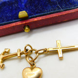 Faith Hope and Charity or Heart Cross Anchor 9ct Yellow Gold Charm Vintage 1990
