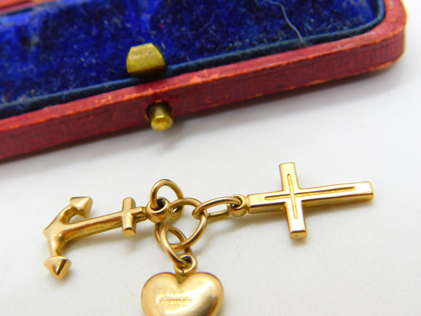 Faith Hope and Charity or Heart Cross Anchor 9ct Yellow Gold Charm Vintage 1990