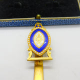 Early Victorian French Rolled Gold & Blue-White Enamel Sewing Chatelaine c1850