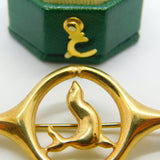 9ct Yellow Gold Seal Form Brooch Pin Vintage 1993 London Import