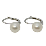 18ct White Gold, Cultured Pearl Hook Huggie Earrings Vintage c1990