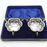 Boxed Sterling Silver Pierced Tyg Dishes Pair Thai Royal Crest Antique 1915