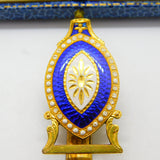 Early Victorian French Rolled Gold & Blue-White Enamel Sewing Chatelaine c1850