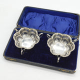 Boxed Sterling Silver Pierced Tyg Dishes Pair Thai Royal Crest Antique 1915