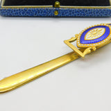 Early Victorian French Rolled Gold & Blue-White Enamel Sewing Chatelaine c1850