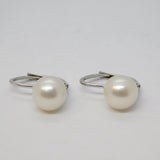 18ct White Gold, Cultured Pearl Hook Huggie Earrings Vintage c1990