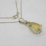 9ct White Gold, Diamond & Pear-Cut Citrine Drop Pendant Necklace Vintage
