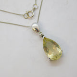 9ct White Gold, Diamond & Pear-Cut Citrine Drop Pendant Necklace Vintage