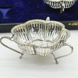 Boxed Sterling Silver Pierced Tyg Dishes Pair Thai Royal Crest Antique 1915