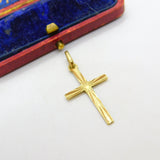 9ct Yellow Gold Rising Sun Pattern Cross Pendant Vintage c1970