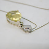 9ct White Gold, Diamond & Pear-Cut Citrine Drop Pendant Necklace Vintage