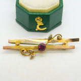 Edwardian 9ct Gold, Garnet & Seed Pearl Sweetheart Brooch Antique c1910