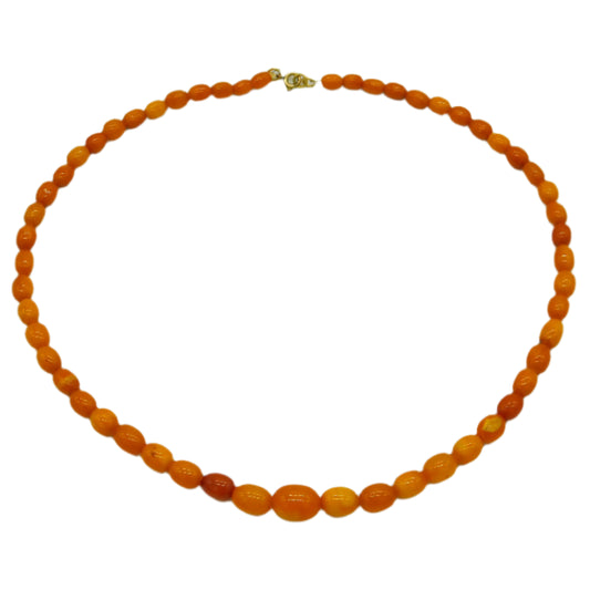 19th Century 9ct Yellow Gold Clasp Butterscotch Amber Graduating Necklace Antique c1860