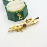 Edwardian 9ct Gold, Garnet & Seed Pearl Sweetheart Brooch Antique c1910