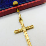 9ct Yellow Gold Rising Sun Pattern Cross Pendant Vintage c1970