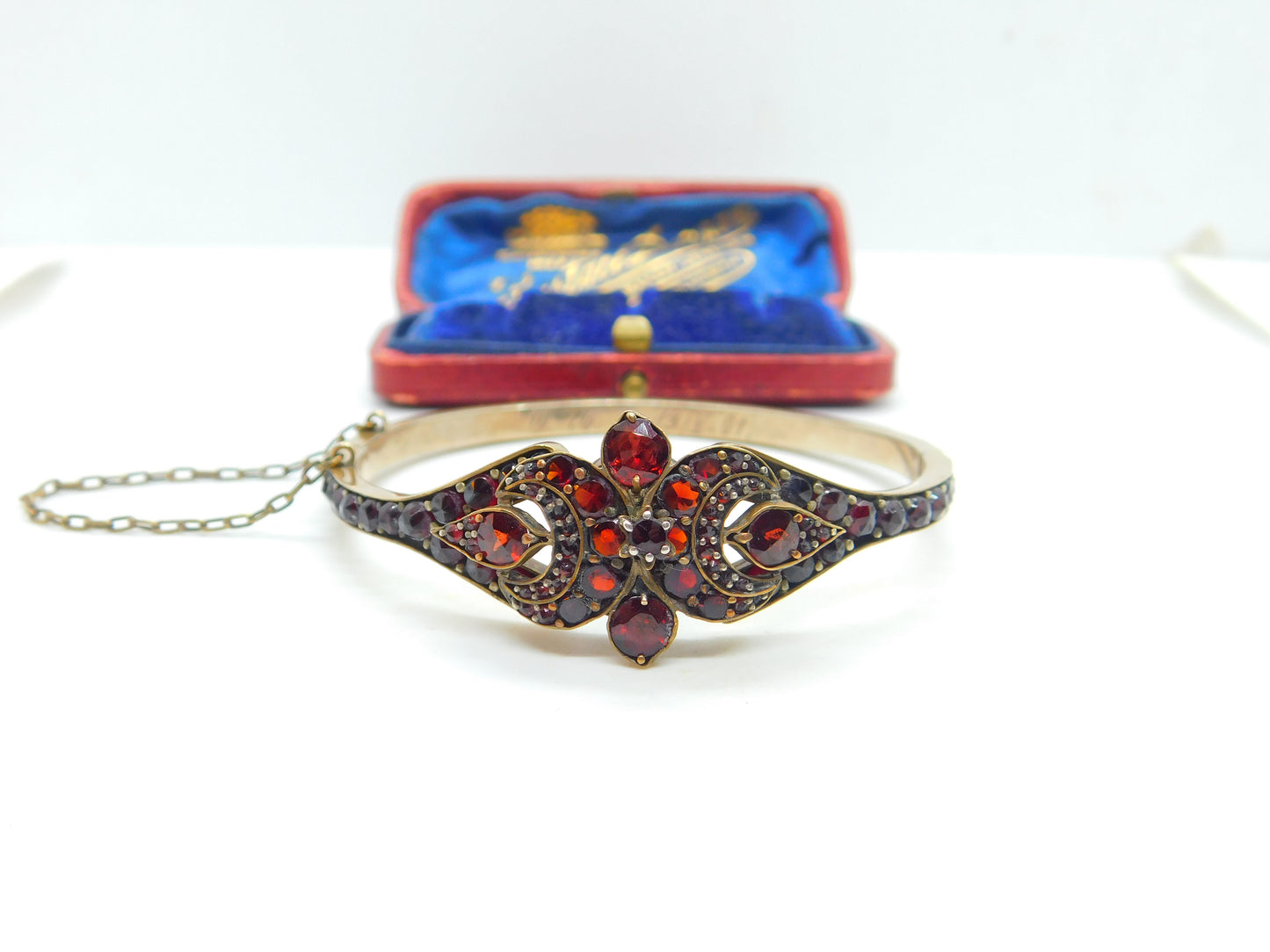 Austro-Hungarian 9ct Gold Bohemian Garnet Set Floral Bangle Antique c1860 Victorian