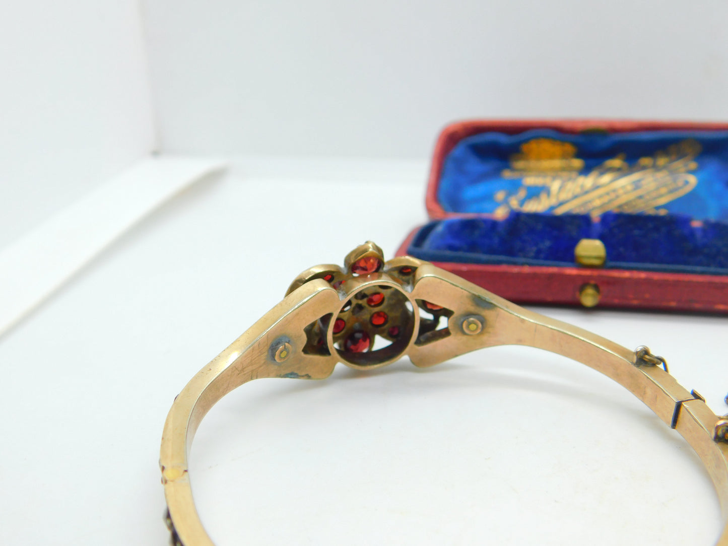 Austro-Hungarian 9ct Gold Bohemian Garnet Set Floral Bangle Antique c1860 Victorian