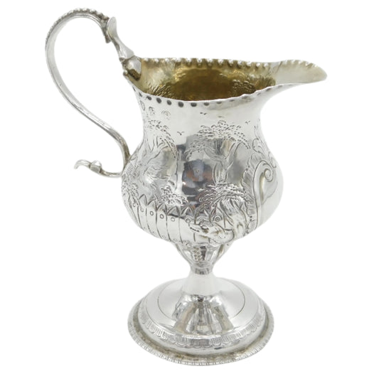 George III Sterling Silver Pedestal Farm Scene Cream Jug Antique 1785 London