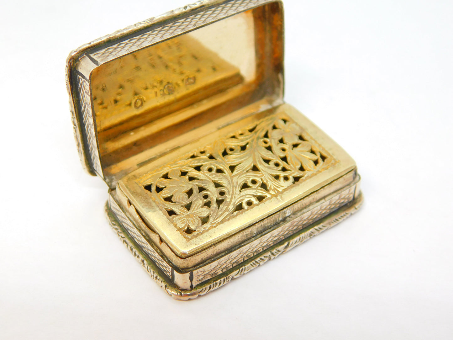 George IV Sterling Silver Gilded Floral Vinaigrette Antique 1827 Birmingham