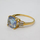 9ct Yellow Gold, Blue Topaz & Diamond Set Dress Ring Vintage c1990 London