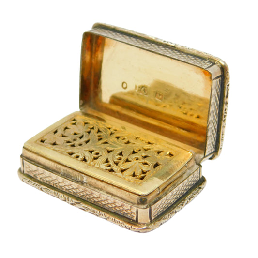 George IV Sterling Silver Gilded Floral Vinaigrette Antique 1827 Birmingham