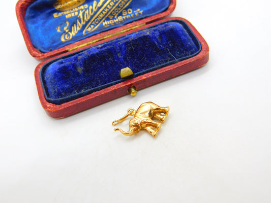 Lucky Elephant Trunk Up 18ct Yellow Gold Charm or Pendant Vintage c1980