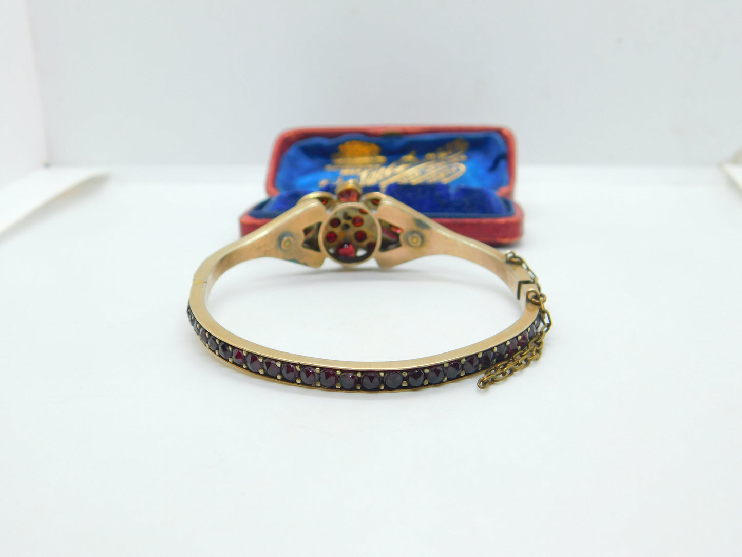 Austro-Hungarian 9ct Gold Bohemian Garnet Set Floral Bangle Antique c1860 Victorian