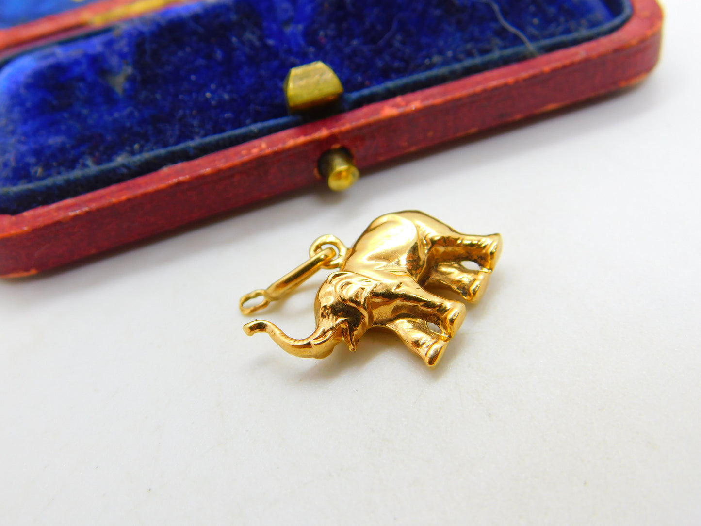 Lucky Elephant Trunk Up 18ct Yellow Gold Charm or Pendant Vintage c1980