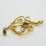 Edwardian 9ct Gold, Amethyst & Seed Pearl Lavalier Drop Pendant Antique c1910