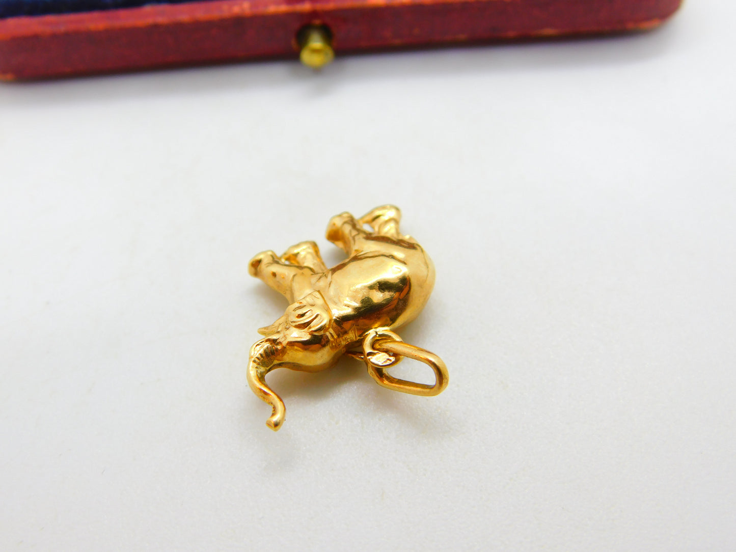 Lucky Elephant Trunk Up 18ct Yellow Gold Charm or Pendant Vintage c1980