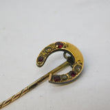 Victorian 15ct Yellow Gold, Diamond & Ruby Horseshoe Stick Pin Antique c1880