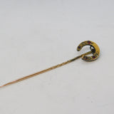 Victorian 15ct Yellow Gold, Diamond & Ruby Horseshoe Stick Pin Antique c1880