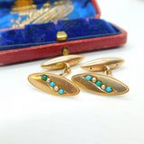 Victorian 9ct Gold, Turquoise & Pearl Set Dress Cufflinks Antique c1860