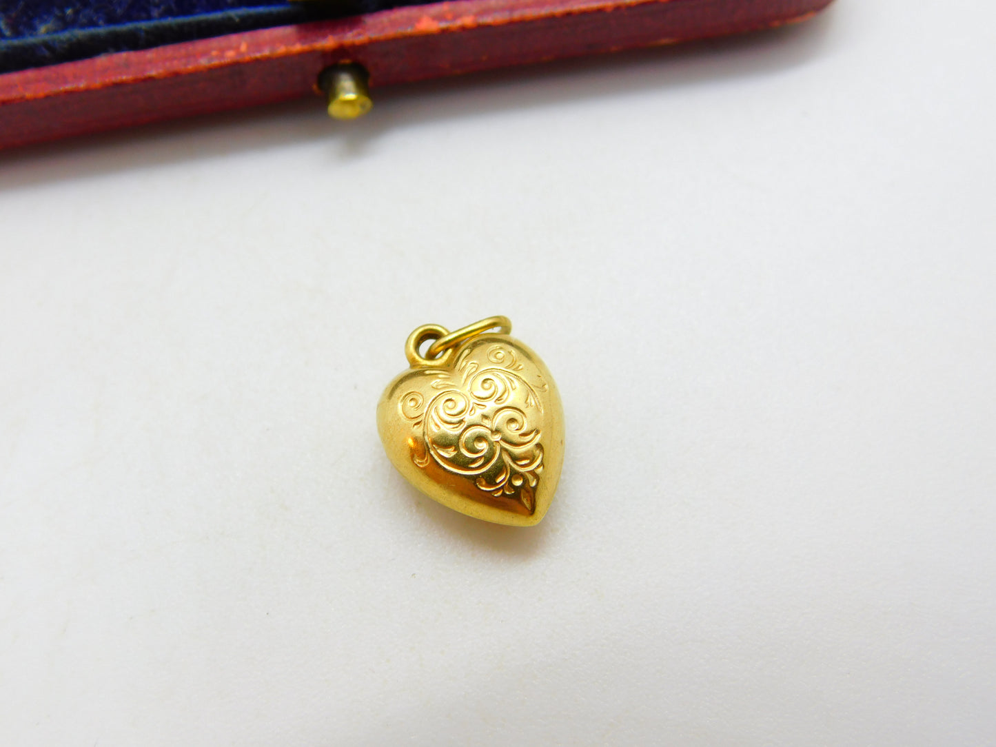 Engraved Puffy Heart 9ct Yellow Gold Charm or Pendant Vintage c1970