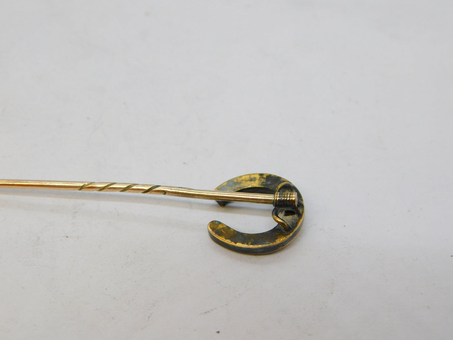 Victorian 15ct Yellow Gold, Diamond & Ruby Horseshoe Stick Pin Antique c1880
