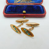 Victorian 9ct Gold, Turquoise & Pearl Set Dress Cufflinks Antique c1860