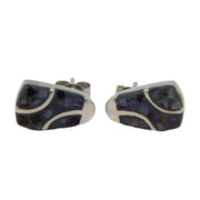 Sterling Silver Modernist Derbyshire Blue John Stud Earrings Vintage c1970