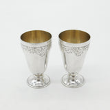 Pair of Sterling Silver Floral Pattern Shot or Tot Goblets Vintage 1967 Birmingham