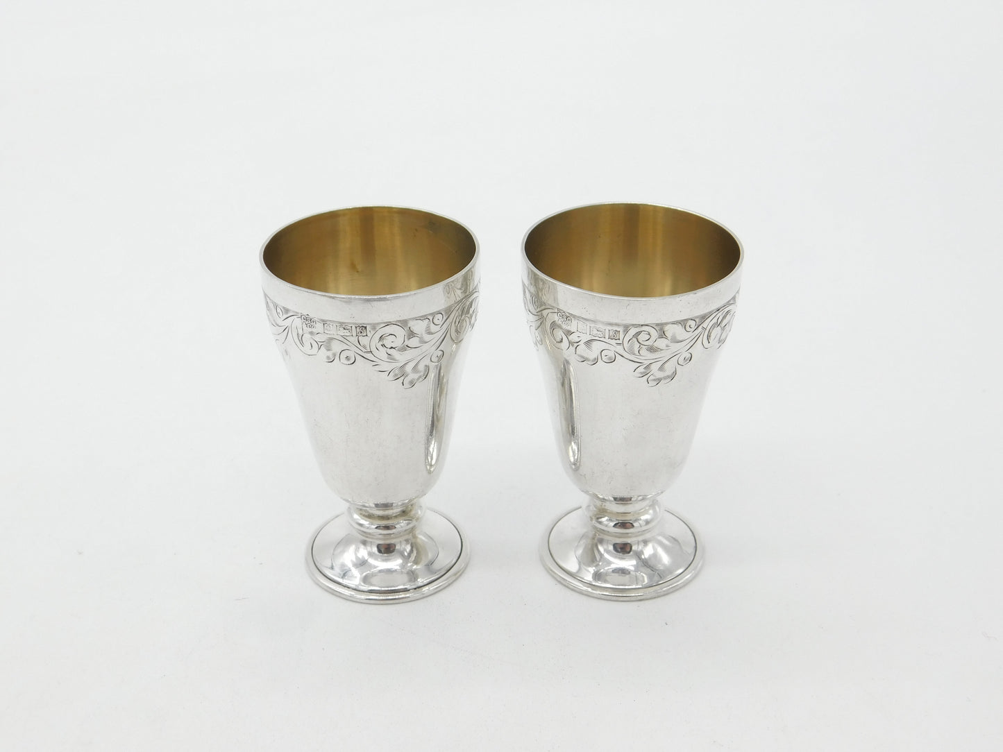 Pair of Sterling Silver Floral Pattern Shot or Tot Goblets Vintage 1967 Birmingham