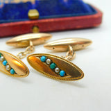 Victorian 9ct Gold, Turquoise & Pearl Set Dress Cufflinks Antique c1860