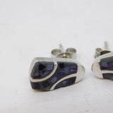 Sterling Silver Modernist Derbyshire Blue John Stud Earrings Vintage c1970