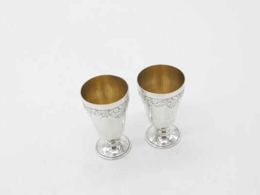 Pair of Sterling Silver Floral Pattern Shot or Tot Goblets Vintage 1967 Birmingham