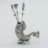 Egyptian Cast .900 Silver Fish Form Cocktail Stick Holder Antique c1920 Art Deco