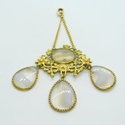 George III 9ct Gold Floral Pattern Blue Lace Agate Drop Pendant Antique c1820